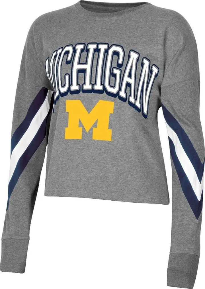 NCAA Michigan Wolverines Women's Long Sleeve Striped Gray T-Shirt - S