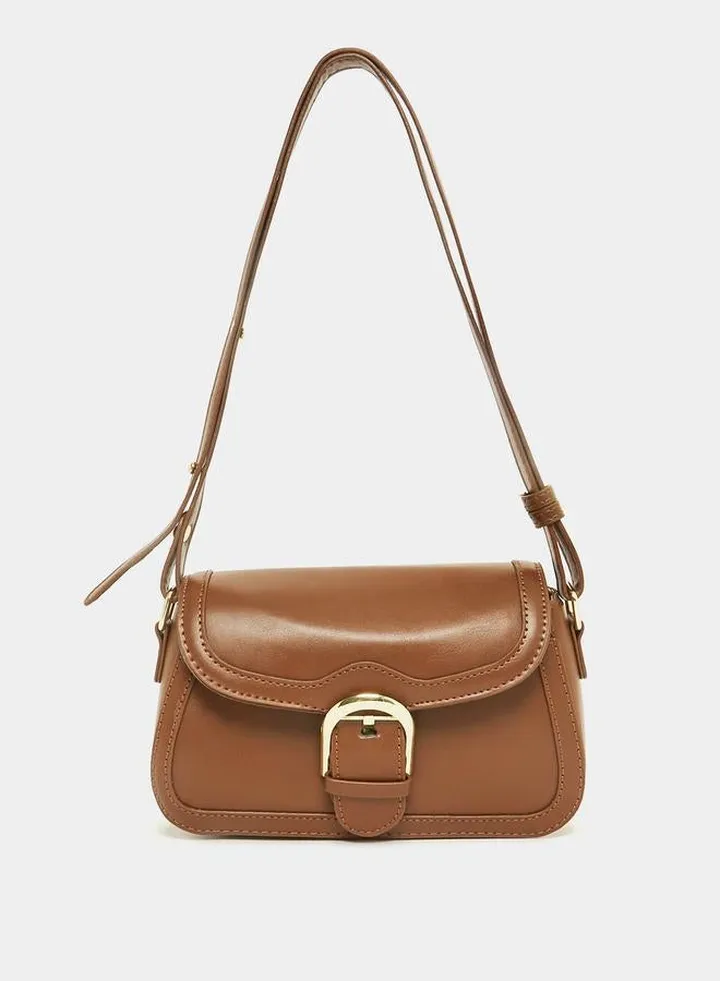 Belted Design Flap Shoulder Bag