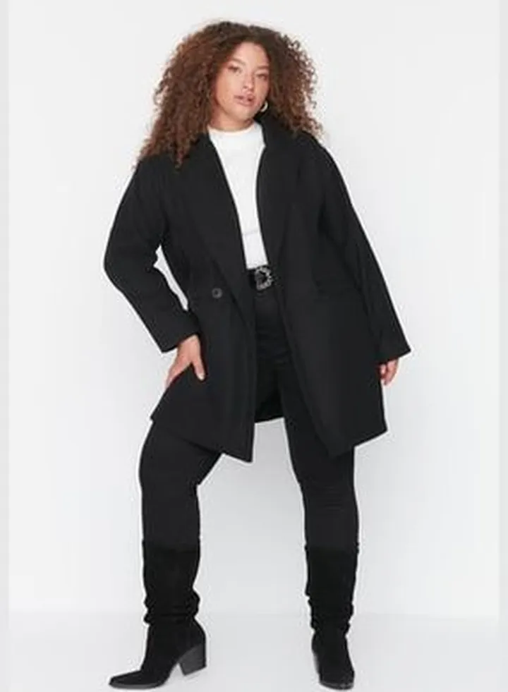 Black Long Oversize Woven Coat TBBAW23DD00004