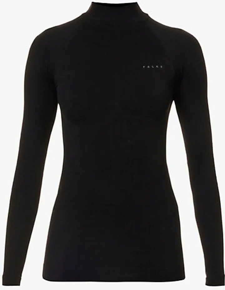 Womens Black Turtleneck Fitted Stretch-woven top