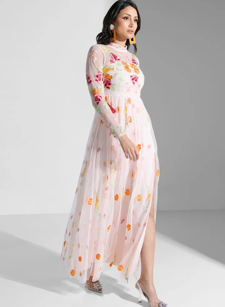 Embroidered Tiered Dress