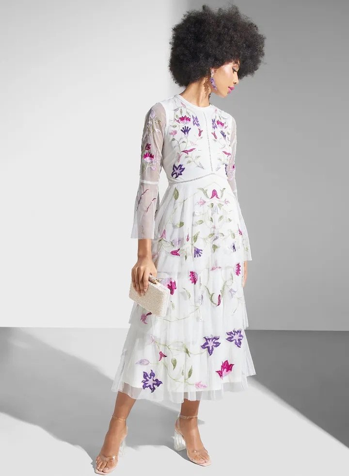 Flute Sleeve Ruffle Dress