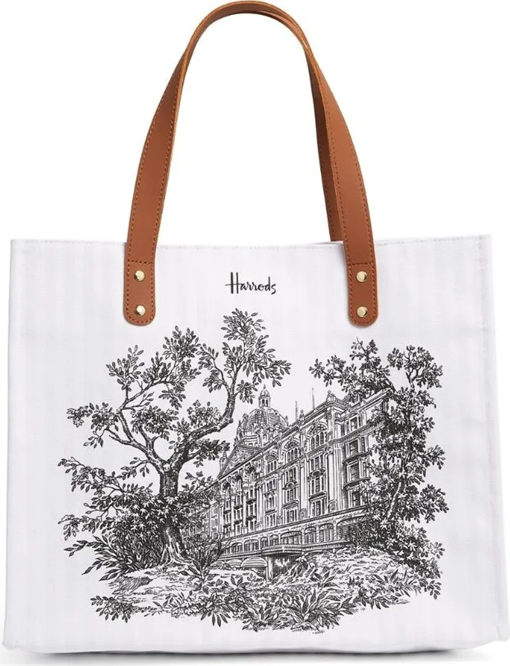 Harrods Toile Building Illustration Shopper Bag