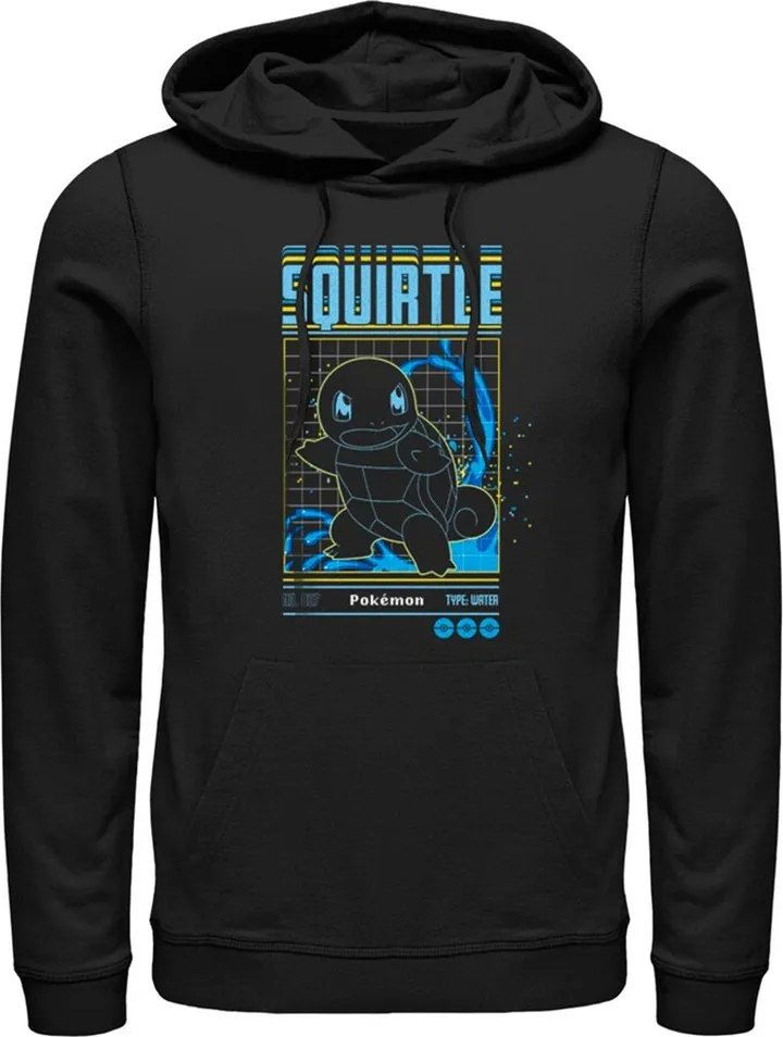 Men's Pokemon Squirtle Retro Grid Pull Over Hoodie - Black - 3X Large