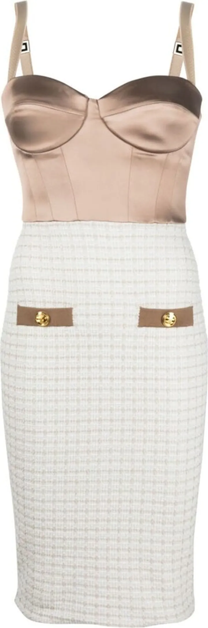 Tweed-Panel Midi Dress