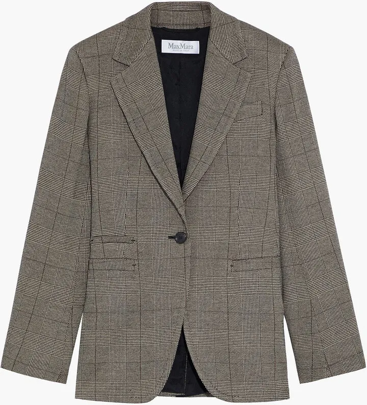Prince of Wales checked wool-blend blazer