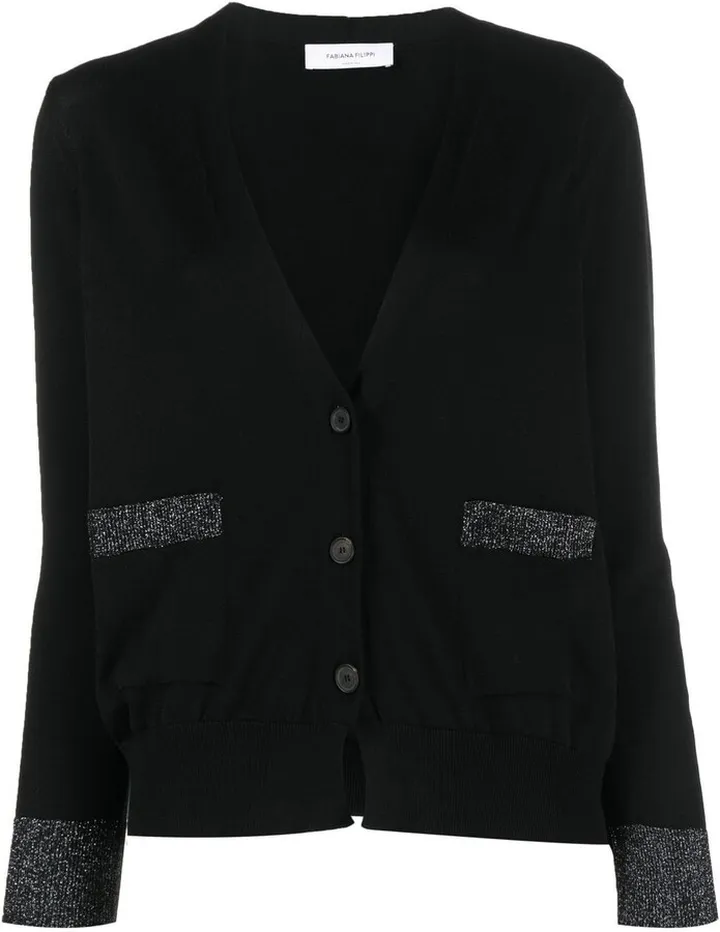 metallic-threading V-neck cardigan