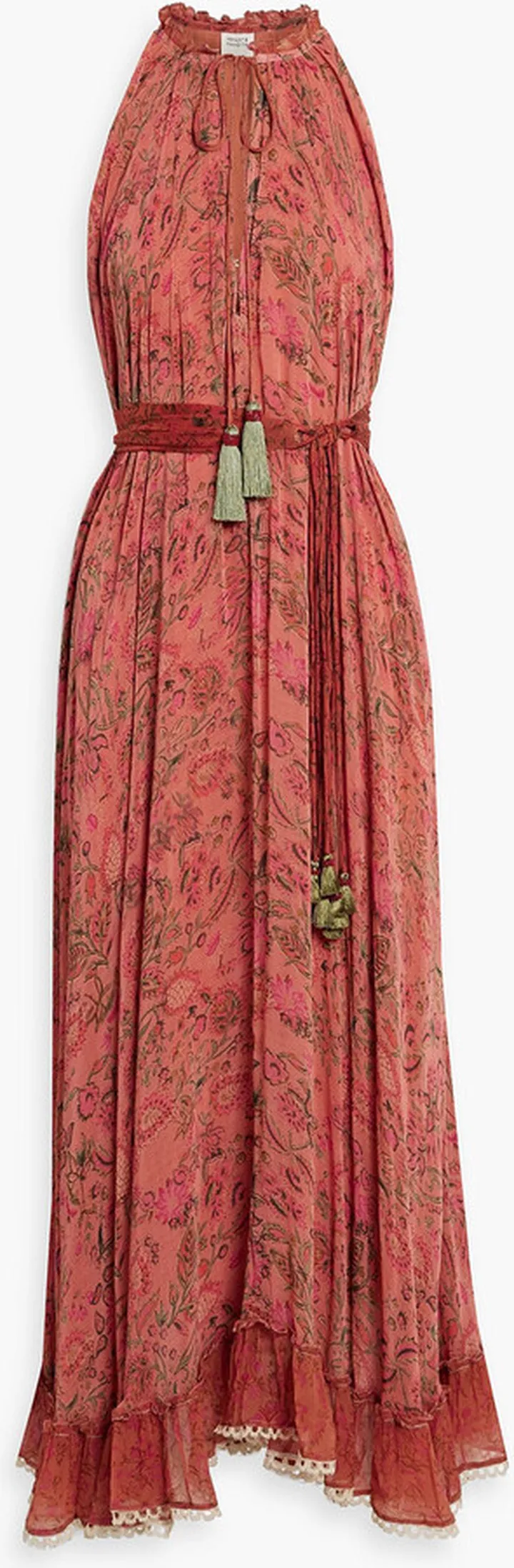 Nora belted floral-print chiffon midi dress
