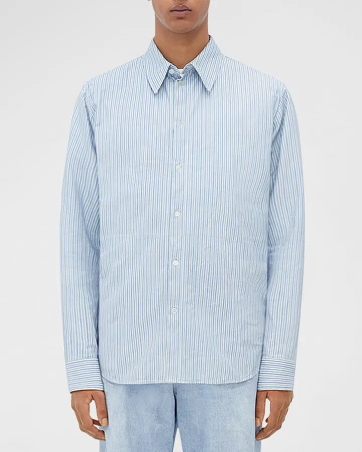Men's Mix Of Stripes Leather Shirt