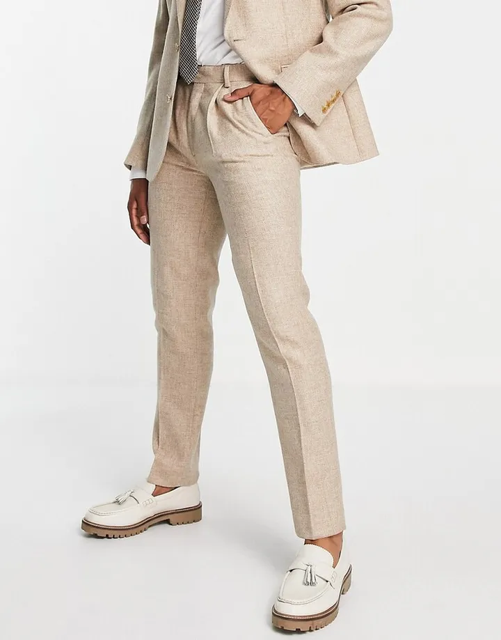 Noak British Tweed slim suit pants in stone