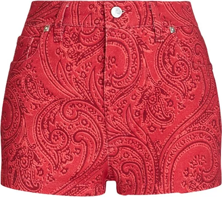 Paisley print denim shorts