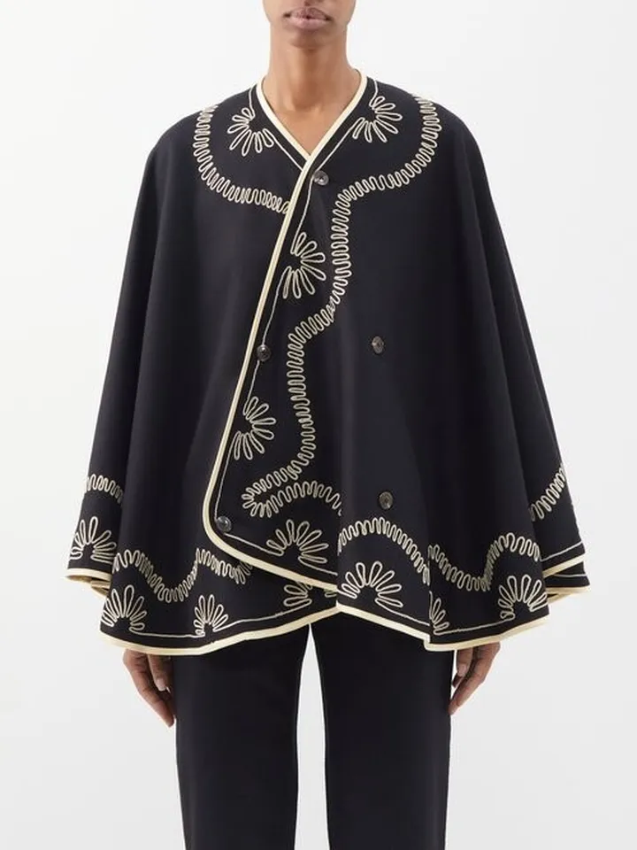 Floral Cording Wool Cape