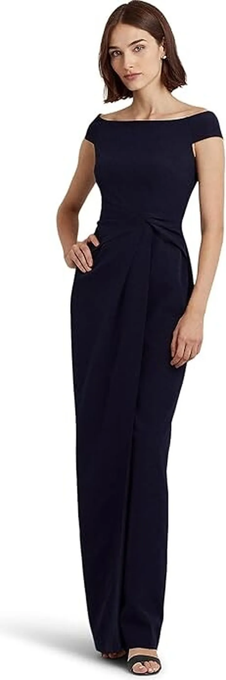 LAUREN Ralph Lauren Crepe Off-the-Shoulder Gown (Lighthouse Navy) Women's Dress