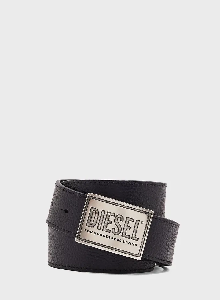 Belt In Grainy Leather With Diesel Metal Plaque
