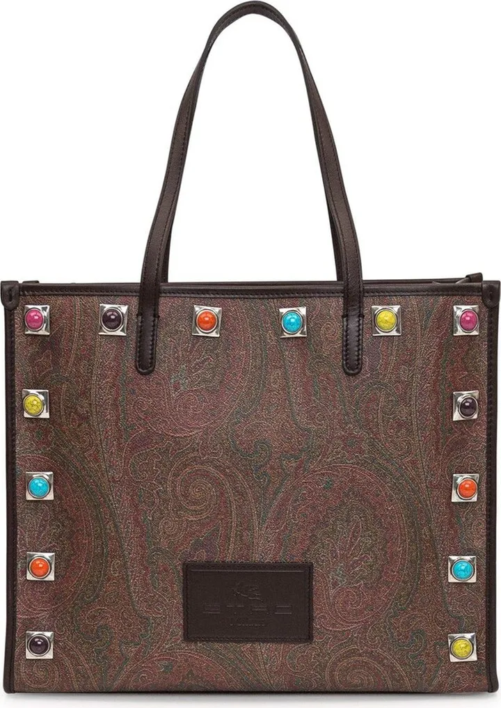 Logo Patch Stud Embellished Tote Bag