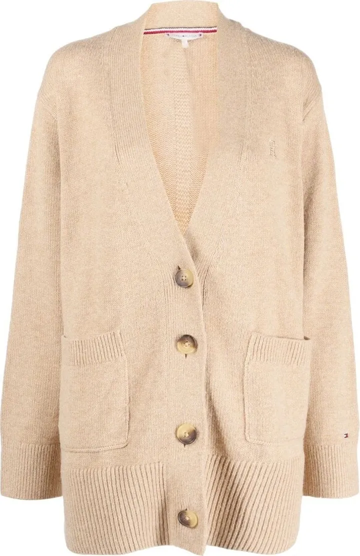 logo-embroidered V-neck cardigan