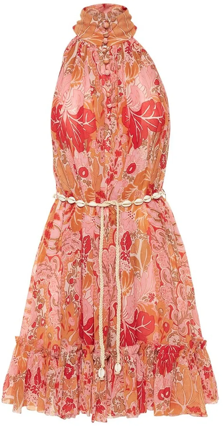 Violet printed silk mini halter dress