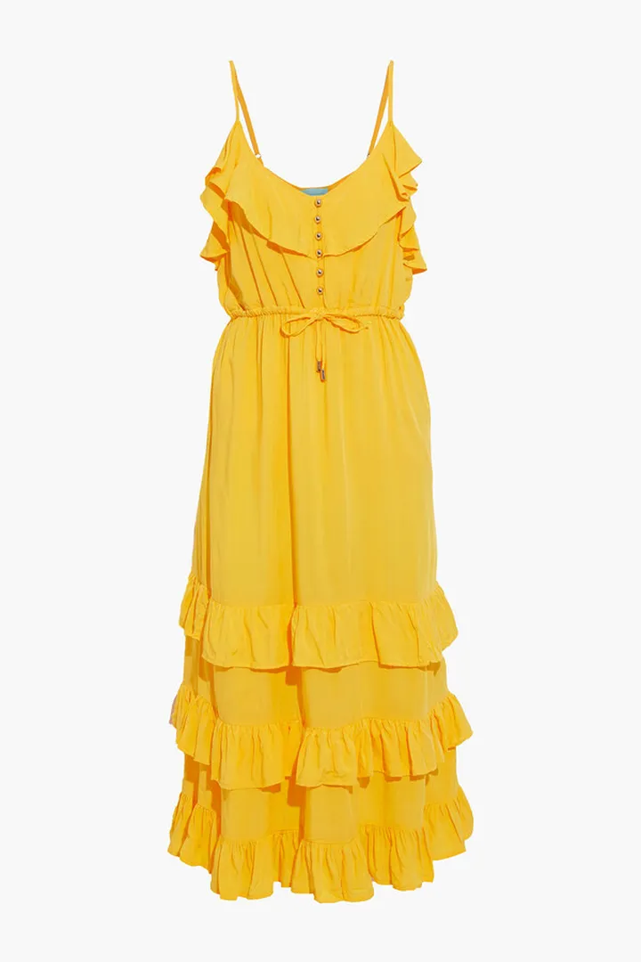 Bethan tiered ruffled crepe de chine midi dress