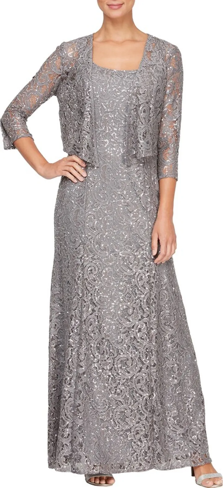 Sequin Lace Jacket Gown