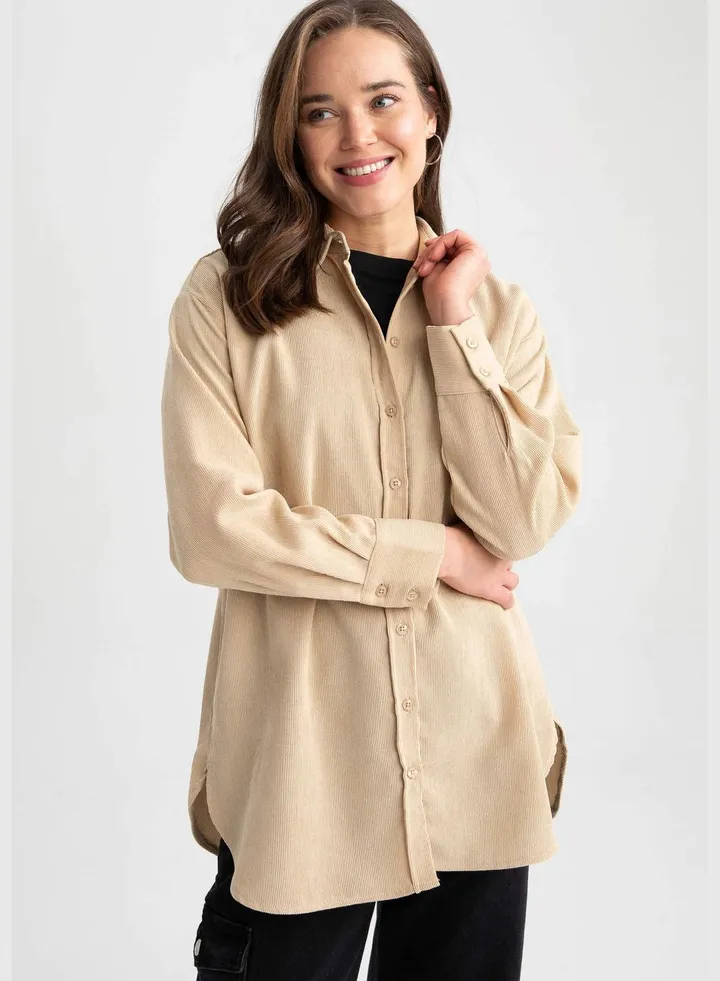 Woman Woven Long Sleeve Tunic