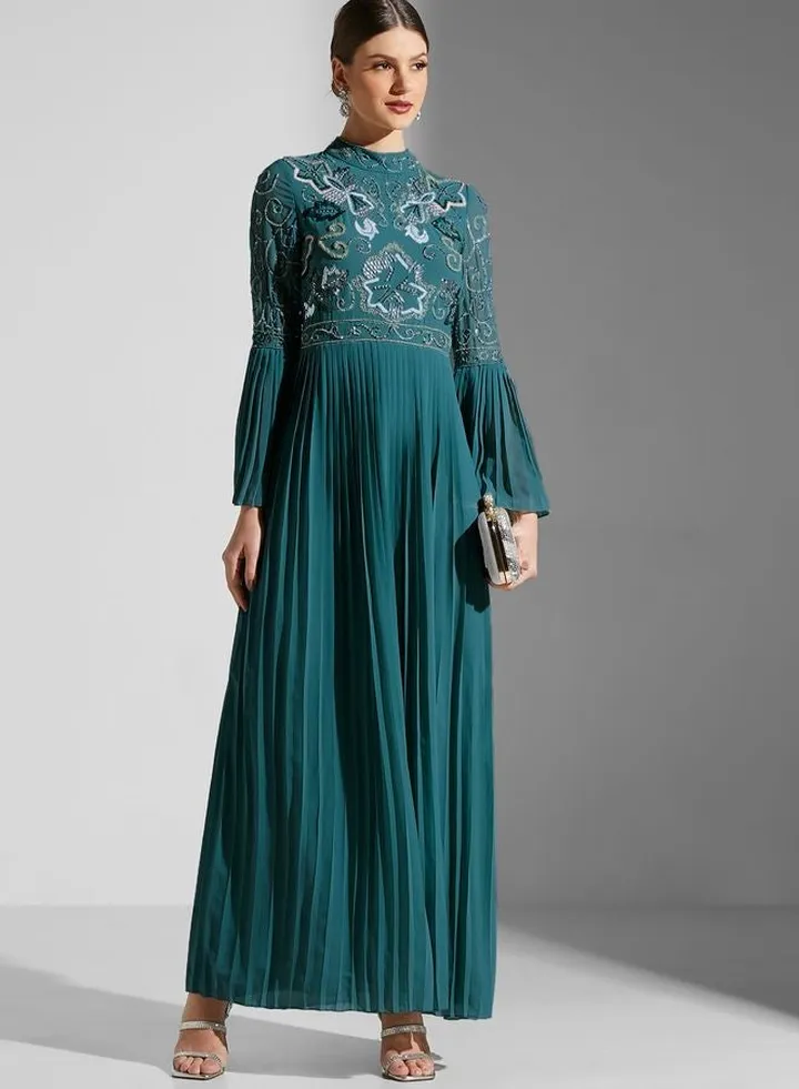 Flute Sleeve Sequin Detail Dress