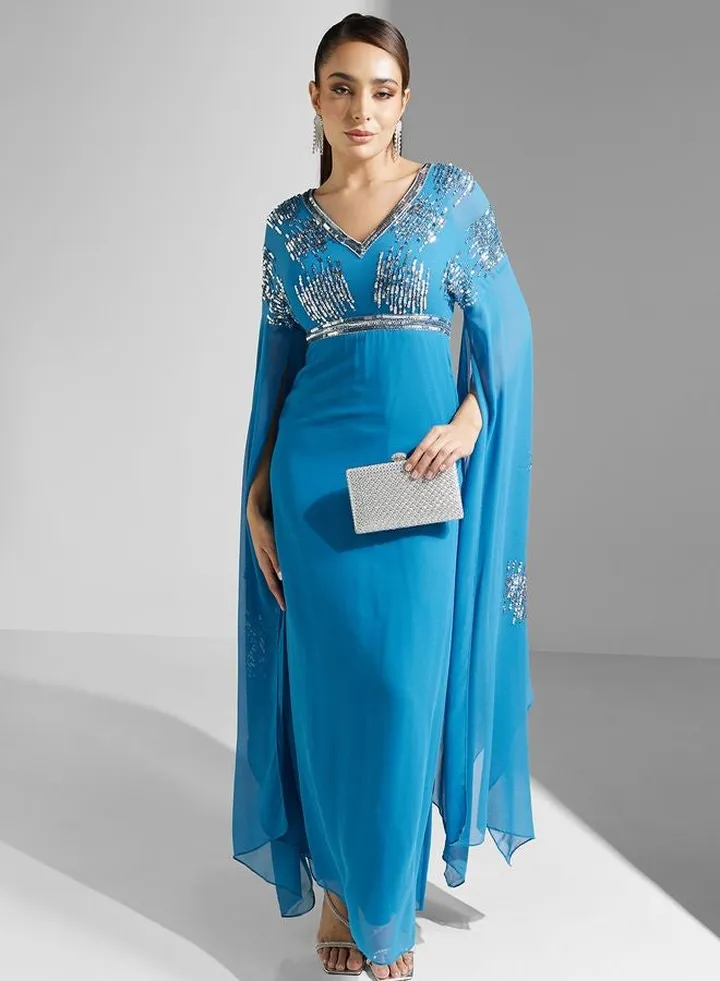 Embellished Cape Sleeve Dress