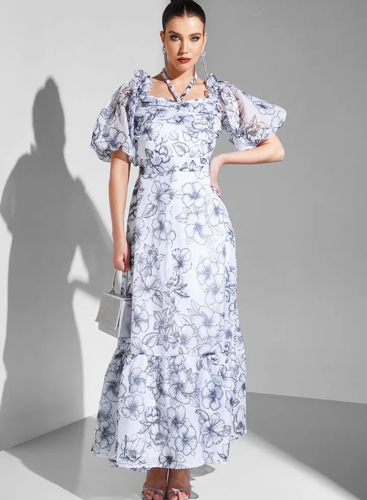 Balloon Sleeve Floral Print Dress