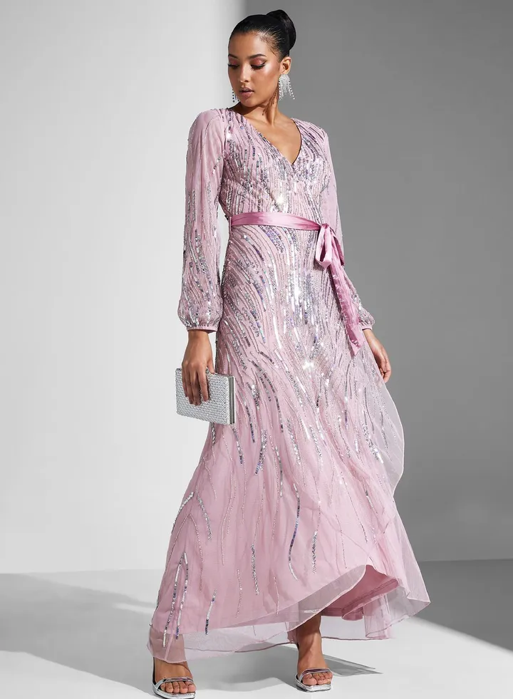 Embellished Tie Detail Wrap Dress