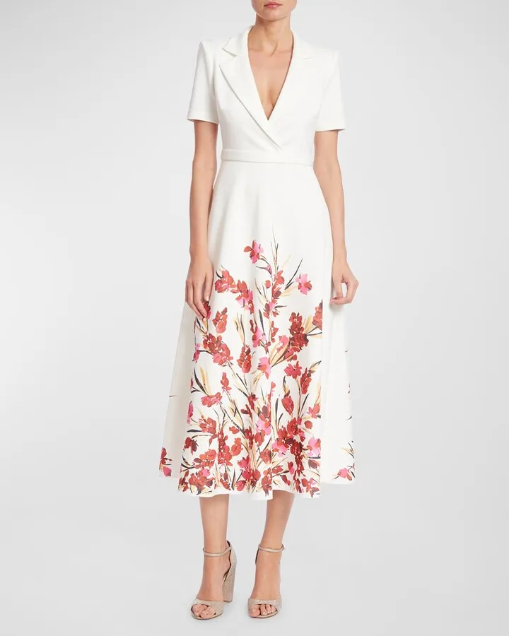 Floral-Print Short-Sleeve Midi Shirtdress