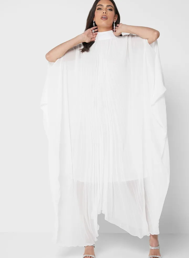 Pleated High Neck Dress