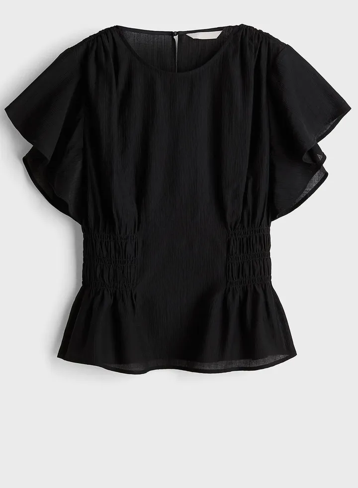 Ruffle Sleeve Ribbed Top