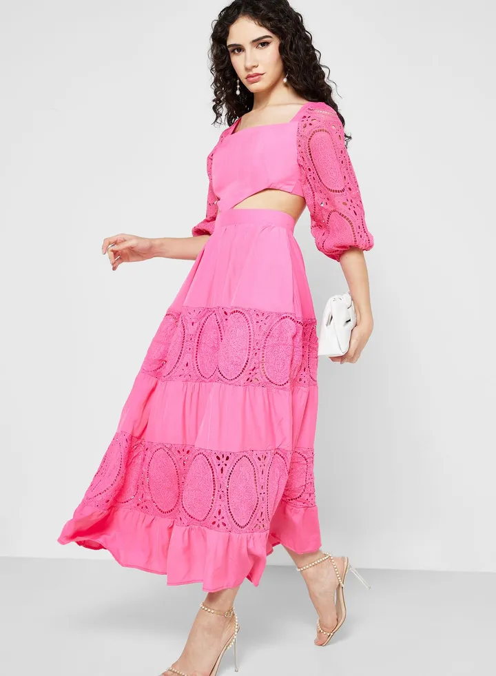 Schiffli Dress With Cut Out Detail