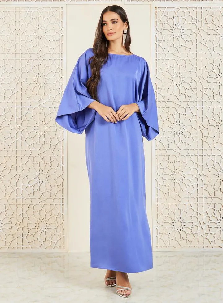 Satin Cape Sleeves Shift Maxi Dress