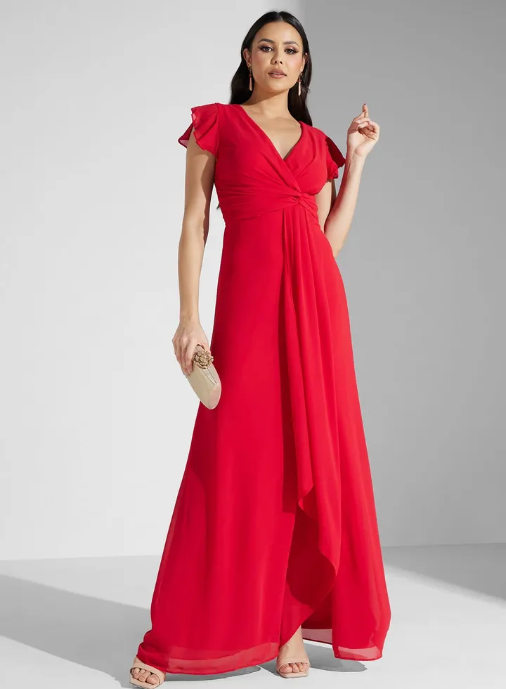 Flared Sleeve Side Sleeve Dress