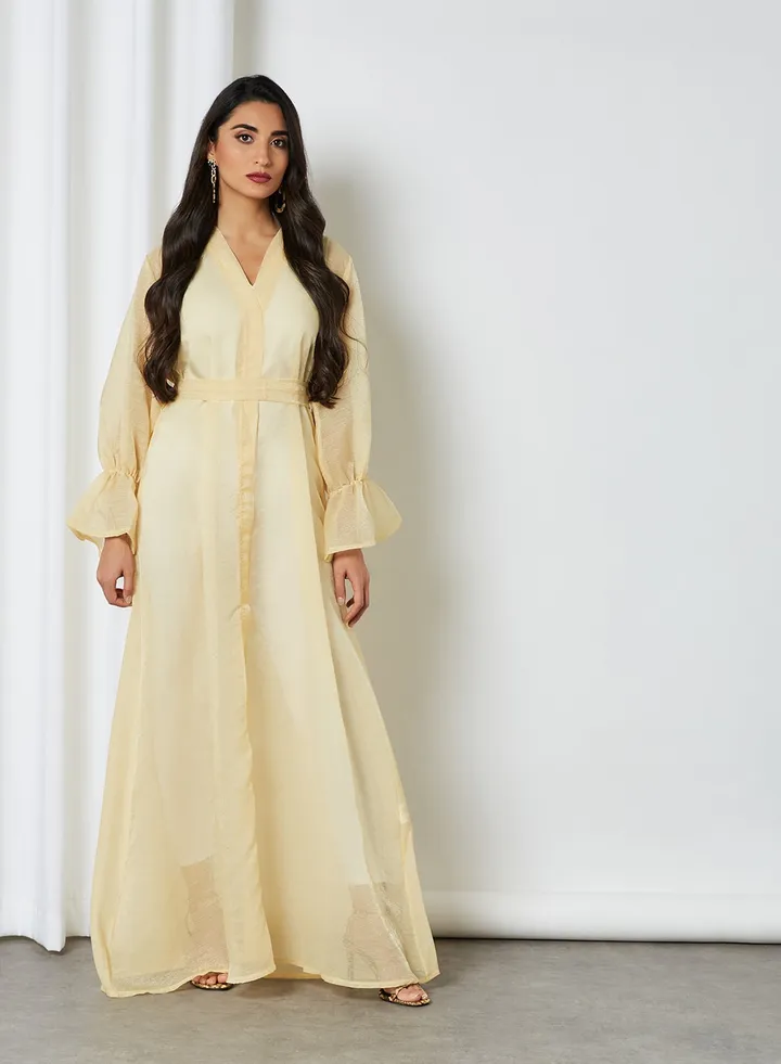 Sheer V-Neck Abaya