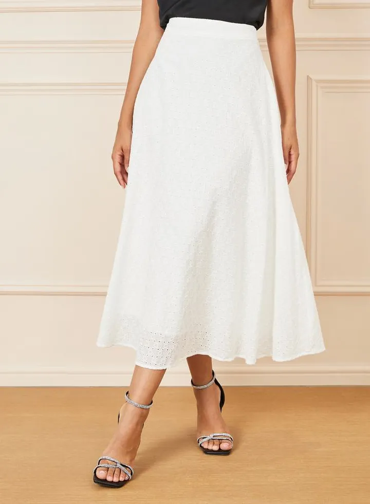 Schiffli High Rise A-Line Maxi Skirt