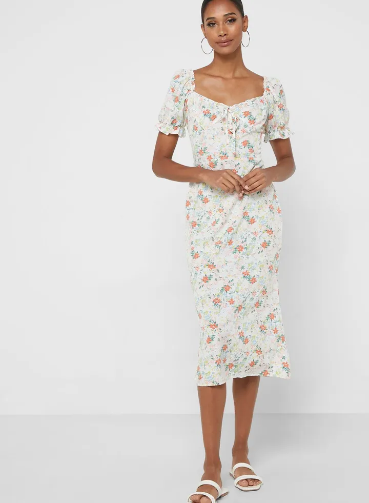 Printed Puff Sleeve Dress