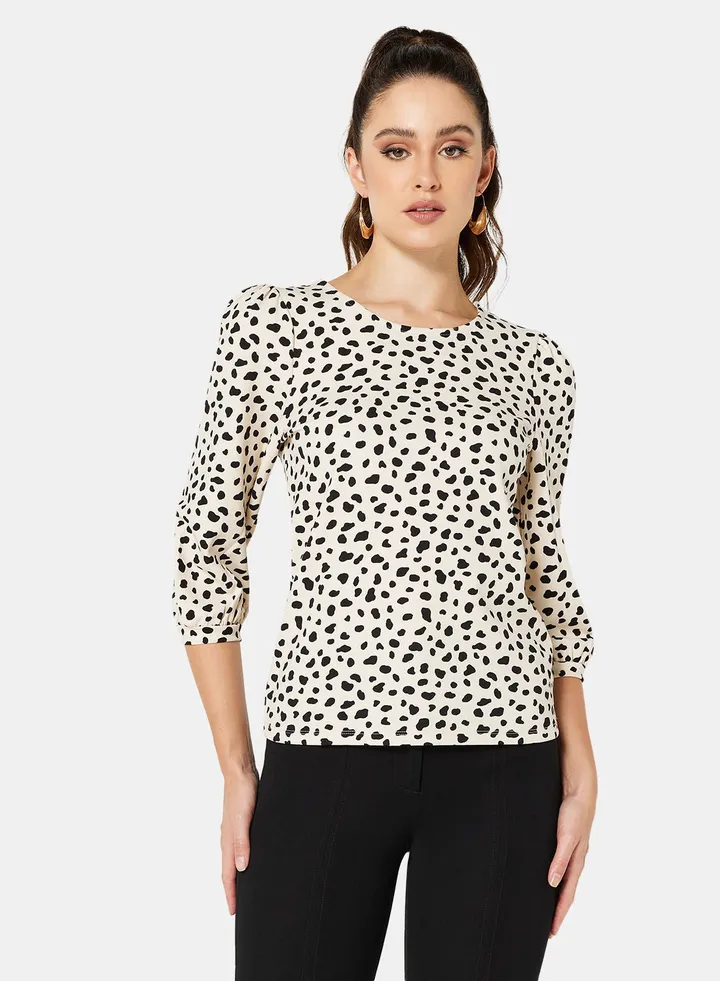 Spot Print Puff Sleeve Top