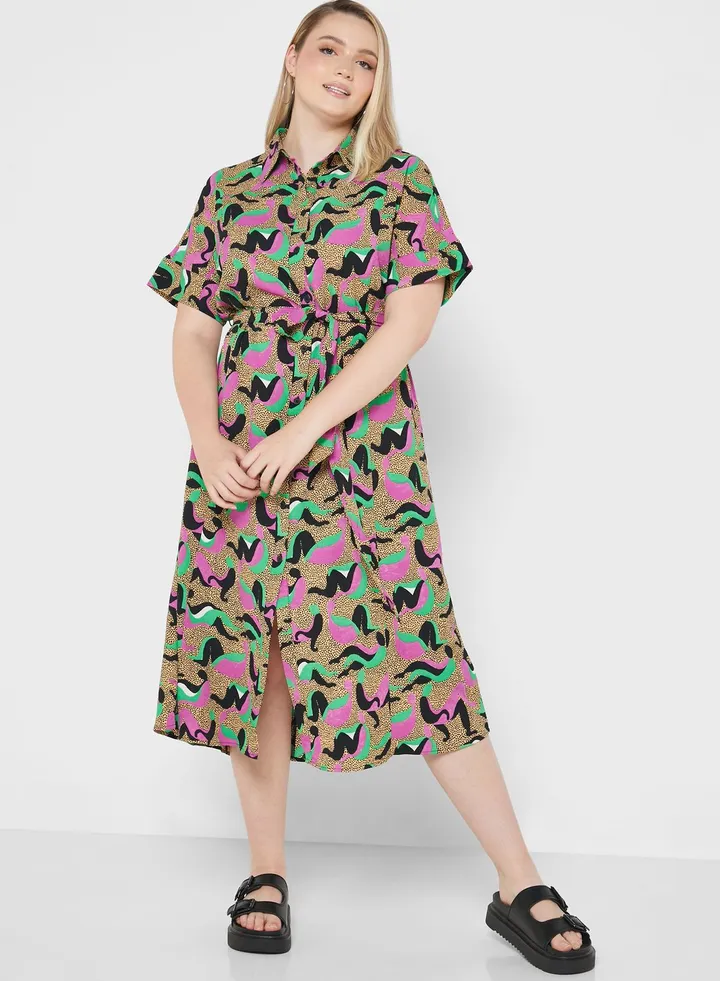 Printed Belted Dress
