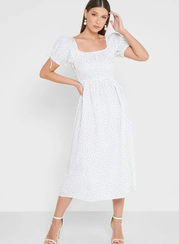 Puff Sleeve Floral Print Dress