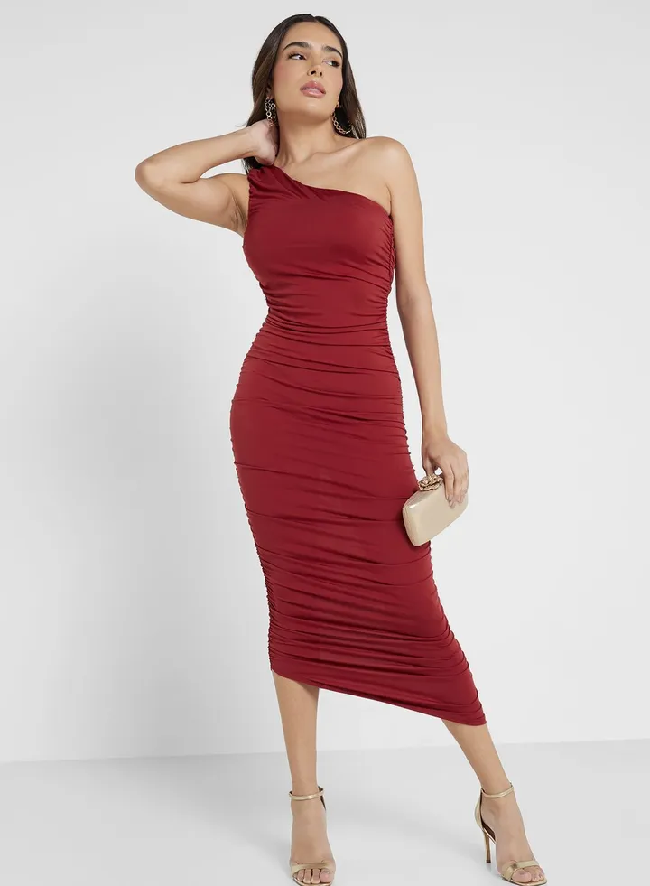 One Shoulder Ruched Dress
