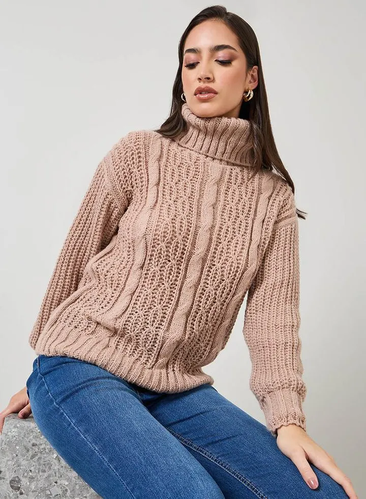 Oversized Cable Knit Turtle Neck Sweater