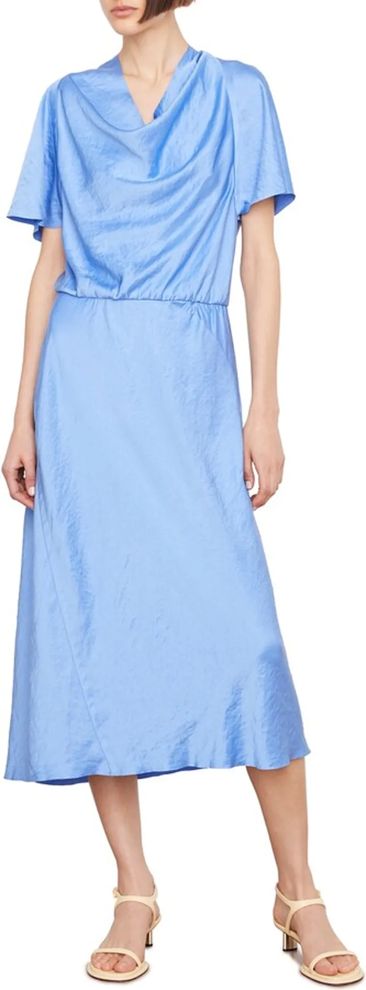 Cowl Neck Crinkled Satin Dress