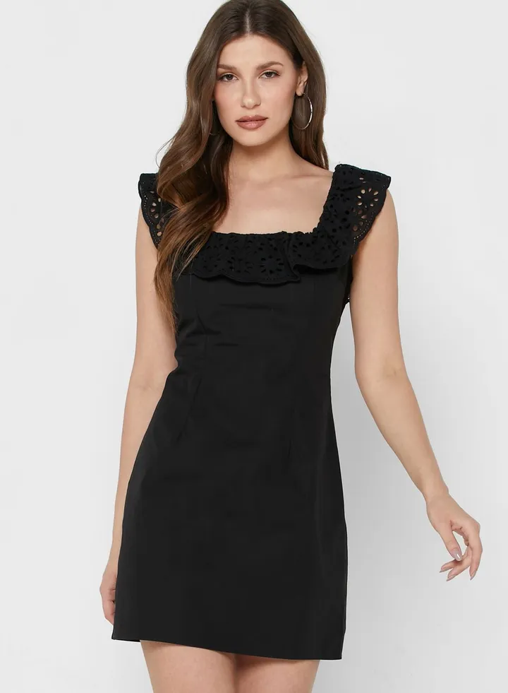 Broad Neck Ruffle Detail Dress