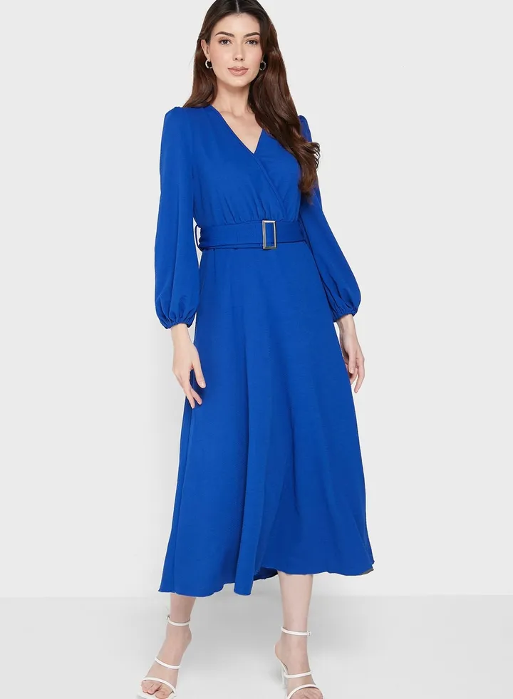 Puff Sleeve Belted Dress