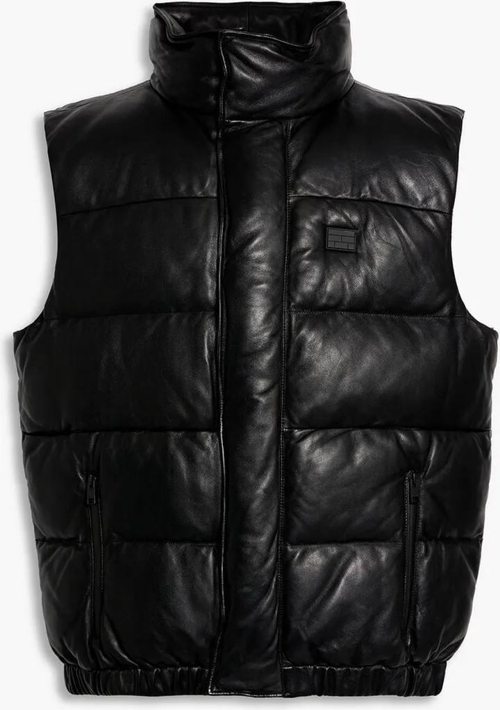 Plaque quilted pebbled-leather vest