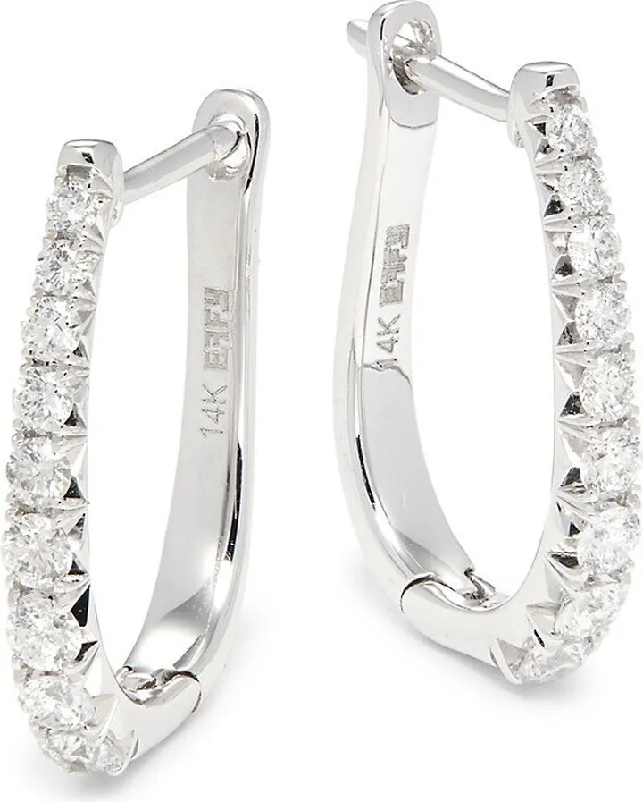 14K White Gold & Diamond Huggie Earrings