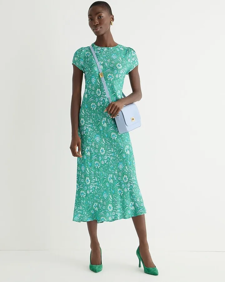 Short-sleeve Gwyneth cupro-blend slip dress in marigold blooms