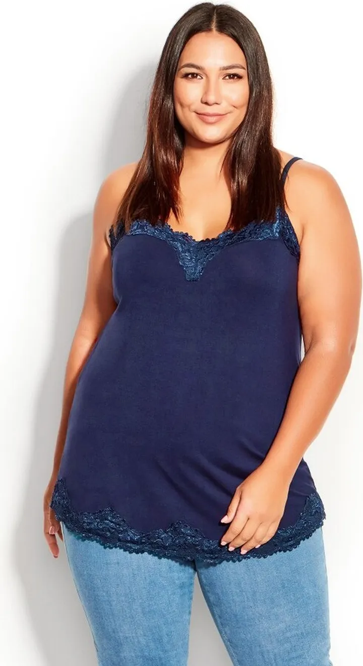 AVENUE | Women's Plus Size Lace Cami Top - navy - 18W
