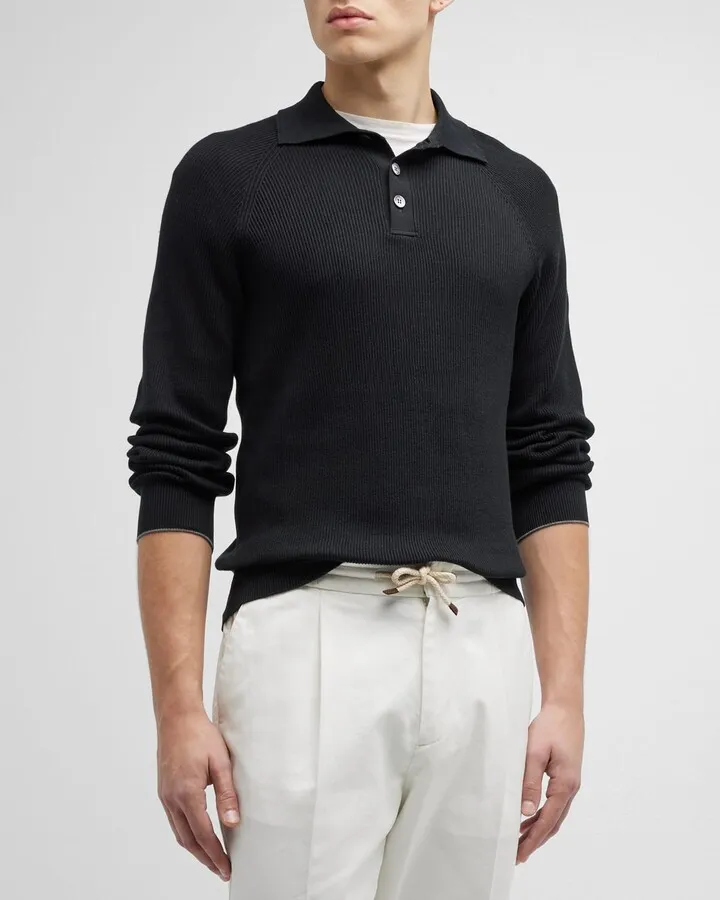 Men's Cotton Rib Knit Polo Sweater